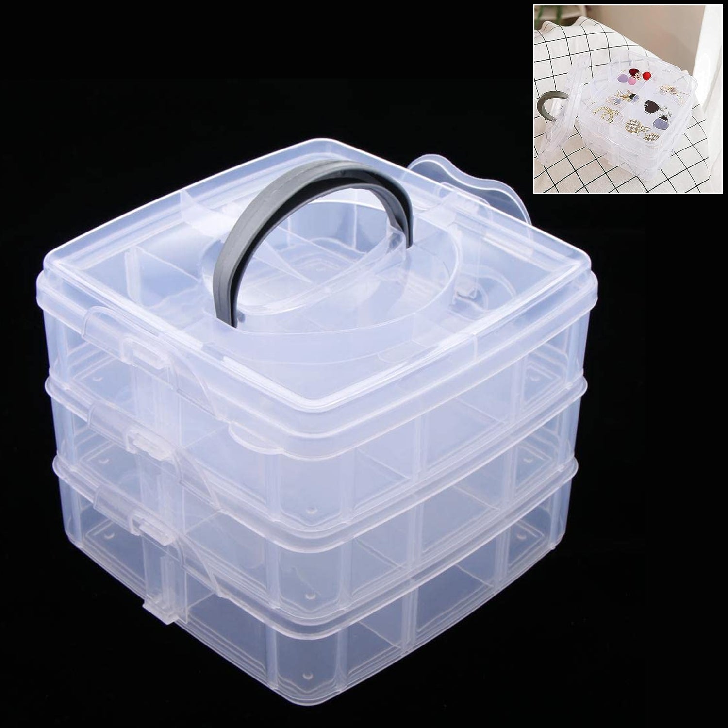 2644 3-tier 18 Sections Transparent Stackable Adjustable Compartment Slot Plastic Craft Storage Box 2644 3-tier 18 Sections Transparent Stackable Adjustable Compartment Slot Plastic Craft Storage Box